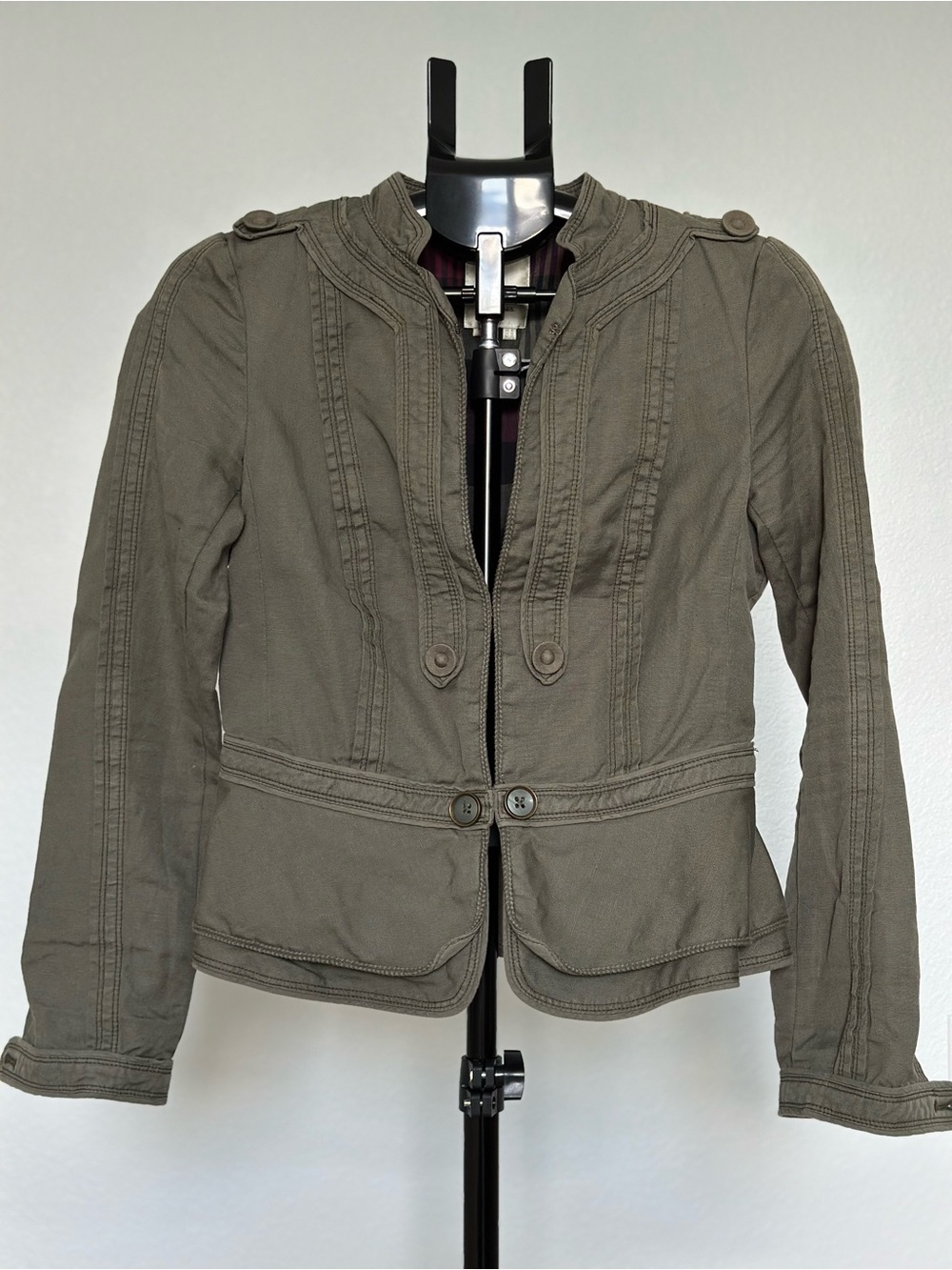 Anthropologie Olive Green Utility Jacket with Buttoned Waist